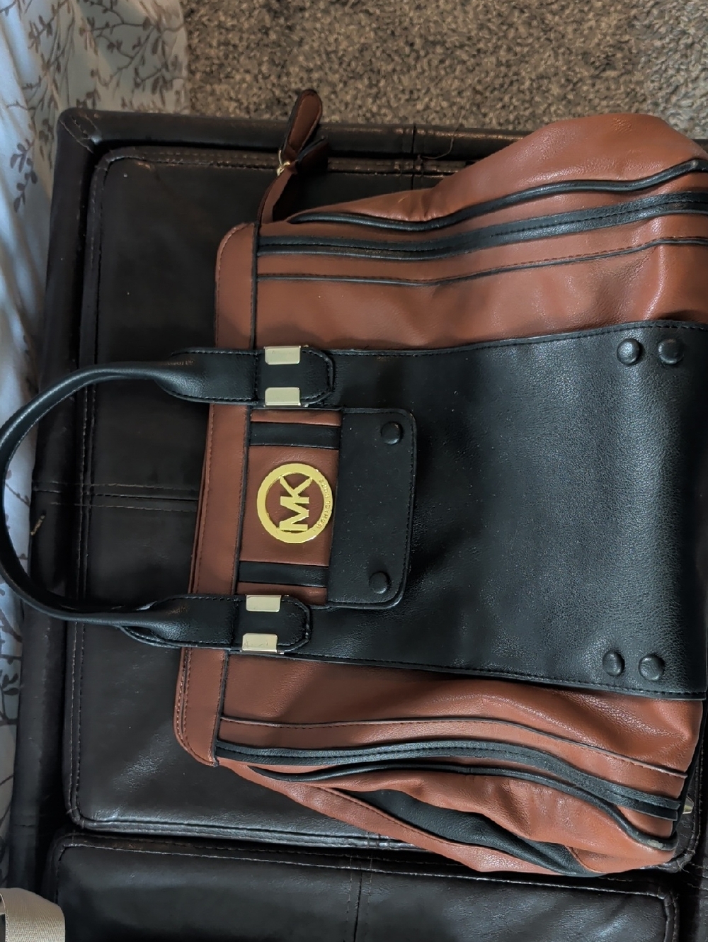 Michael Kors Black and Brown Leather Accent Tote